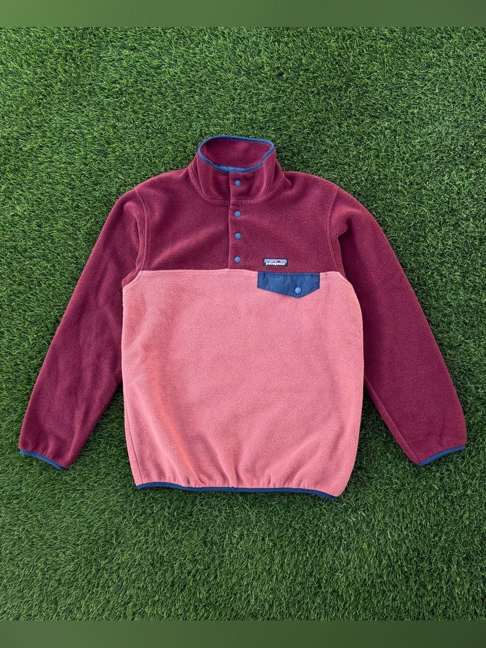 Patagonia Synchilla Snap Fleece Jacket Pullover Pink Color Block Size XS